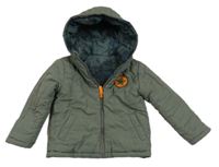 Šedá šusťáková prošívaná zateplená oboustranná bunda s kapucí 