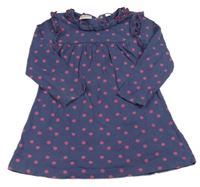 Tmavomodrošedé bavlněné šaty s puntíky a volánky Liegelind