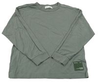 Tmavošedokhaki oversize triko s nášivkou ZARA