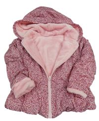 Růžová květovaná zateplená šusťáková bunda s kapucí PenelopeMack
