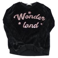 Černá chlupatá mikina s nápisem z flitrů H&M