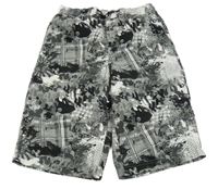 Šedo-bílo-černé vzorované plážové kraťasy s lebkami C&A