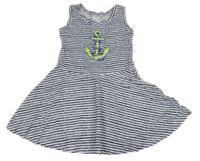 Bílo-tmavomodré pruhované bavlněné šaty s kotvou C&A