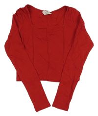 Červené žebrované crop triko H&M