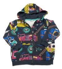 Tmavošedo-barevná propínací mikina s auty a kapucí Tu