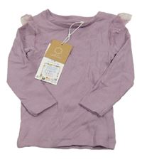 Nové - Fialové žebrované triko s tylovými volánky Name it