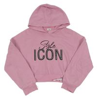 Růžová overize crop mikina s nápisem a kapucí River Island