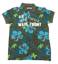 Khaki polo tričko s květy a nápisem H&M