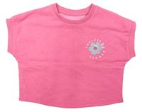 Neonově růžové crop tričko s kytičkou Nutmeg