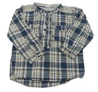 Modro-bílo-béžová kostkovaná polo košile H&M