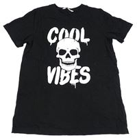 Černé tričko s lebkou a nápisem H&M
