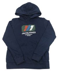 Tmavomodrá mikina s logem a kapucí Jack & Jones