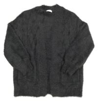 Šedo-barevný třpytivý chlupatý svetrový cardigan Next