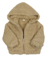 Béžová huňatá propínací mikina s kapucí Shein