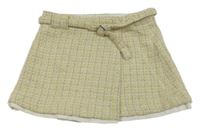 Smetanovo-béžovo-žlutá kostkovaná sukně s páskem Zara 