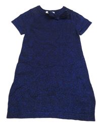 Tmavomodré svetrové třpytivé šaty s mašlí H&M