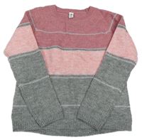 Šedo-růžový pruhovaný svetr Yigga