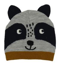 Šedo-tmavomodrá pletená čepice s mývalem 