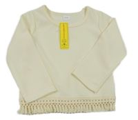 Nové - Smetanové vzorované triko s třásněmi 