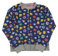 Tmavomodro-šedá sportovní propínací mikina s drahokami 