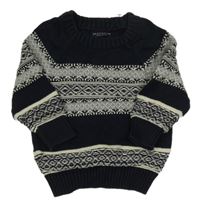 Tmavomodro-šedo-bílý vzorovaný svetr Next