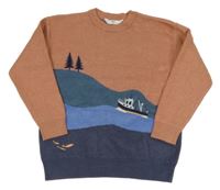 Růžovo-modrý vzorovaný svetr s lodí M&S