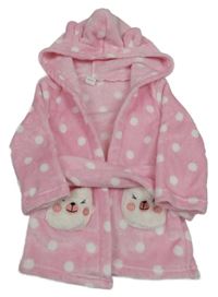 Světlerůžový chlupatý župan s puntíky a kapucí Shein