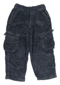 Tmavomodrošedé manšestrové cargo kalhoty M&S