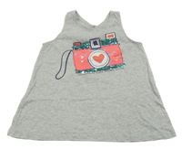 Šedý melírovaný top s foťákem a flitry GAP