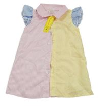 Nové - Barevné pruhované propínací šaty s volánky Shein