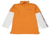 Oranžovo-bílé polo triko s nápisem C&A