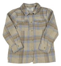 Béžovo-modro-hnědá kostkovaná košilová bunda Yigga 