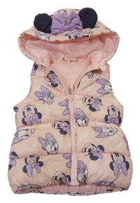 Růžová šusťáková zateplená vesta s Minnie a Daisy a kapucí Disney 