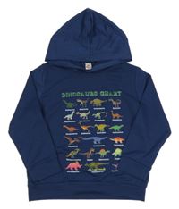 Tmavomodrá lehká mikina s dinosaury a kapucí 