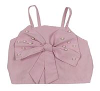 Světlerůžový crop top s mašlí a perlami SHEIN