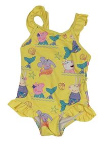 Žluté jednodílné plavky s Peppa Pig s kamarády a volánky zn. Nutmeg