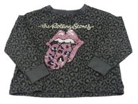 Tmavošedo-černo-šedé vzorované oversize mikinotriko s překlápěcími flitry - The Rolling Stones zn. Next