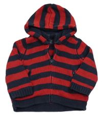 Tmavomodro-červený pruhovaný propínací svetr s kapucí GAP