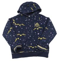 Tmavomodrá mikina s hvězdičkami a měsíci a logem - Harry Potter a kapsou a kapucí zn. M&S