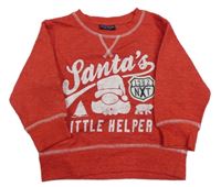 Červená melírovaná vánoční mikina se Santou a nápisy Next
