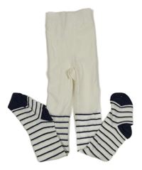 Bílo-tmavomodro-stříbrné pruhované punčocháče PRIMARK