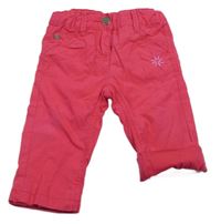 Jahodové plátěné podšité kalhoty s květem Papagino