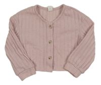 Světlerůžový melírovaný žebrovaný úpletový propínací crop svetr SHEIN