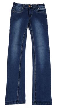 Modré skinny teplákové rifle ošoupaného vzhledu