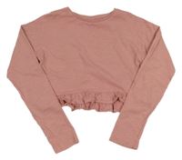 Pudrové melírované crop triko s volánkem Matalan