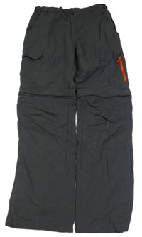 Tmavošedé šusťákové outdoorové kalhoty s odepínacími nohavicemi Quechua