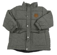 Šedá melírovaná prošívaná šusťáková zimní bunda s nášivkou H&M