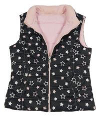 Černá prošívaná šusťáková zateplená oboustranná vesta s hvězdičkami Benetton