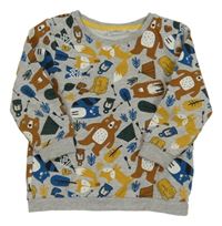 Šedá melírovaná mikina se zvířátky a batohy a stany a týpí so cute