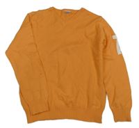 Oranžový svetr s čísly a nápisy ZEEMAN